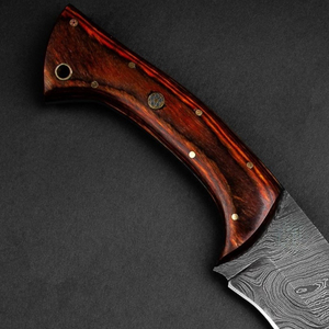 Cuchillo de caza Drop Point con hoja de acero de Damasco, mango de madera, grosor de 0.6mm, borde biselado, calidad DIY - Product Image 1
