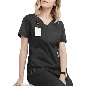 2026 New Women's Black V-Neck Scrub Top With <b>Name</b> <b>Tag</b> Holder And Pockets Hospital Uniforms - Product Image 1