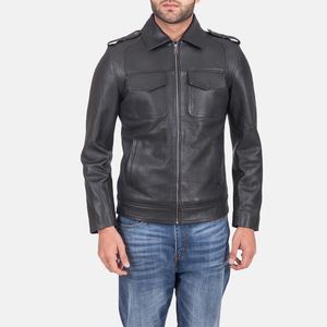 Blouson Bomber Homme en Cuir Véritable Marron Imperméable à Col Montant, Style Streetwear, Personnalisé OEM, Modèle Sergent Noir en Cuir - Product Image 2