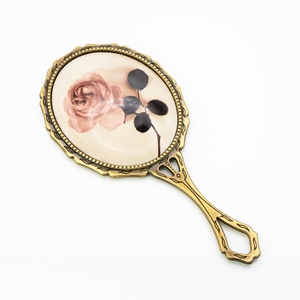 MACY BEAUTY KOREA Vintage Antique Bronze Handheld Mirror Oval <b>Vanity</b> <b>Makeup</b> Mirror with Decorative Hollow Handle Design - Product Image 5