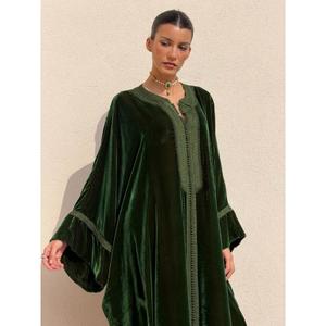 Long Silk <b>Kaftan</b> Printed Multicoloured Features High Stand Collar Contrasting Sfifa Handmade Buttons Fastening Through - Product Image 3