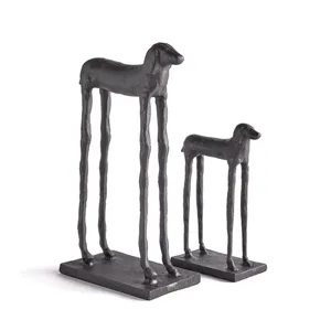 Ensemble de sculptures d'animaux en fer faites à la main, figurines de chien minimalistes, décoration de table pour salon, 2 pièces - Product Image 1