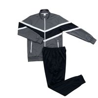 Ensemble de survêtement 2 pièces en polaire polyester à motif chevron, veste zippée intégrale et pantalon de jogging coupe classique pour homme, pour l'entraînement