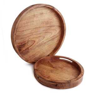 Round Wooden Serving Tray Solid Wood Minimalist Design Durable <b>Plate</b> for Dining Use - Product Image 3
