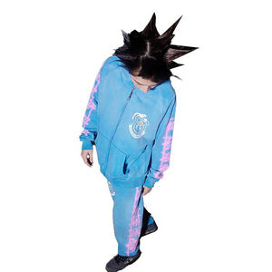 Chándal Unisex Azul con Capucha y Estampado de Letras Rosas, Estilo Urbano, Corte Holgado, Ropa Casual de Otoño, Talla Adulto - Product Image 2