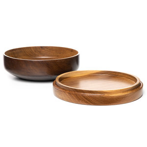 Pot en bois lisse et arrondi avec couvercle – Rangement moderne pour table de cuisine en noyer teinté - Product Image 2