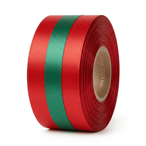 Cinta de Raso Satinada de 25mm con Franja Central Roja y Verde para Envolver Regalos de Navidad, Lazos de Floristería, Decoración de Fiestas y Embalaje al por Mayor - Product Image 2