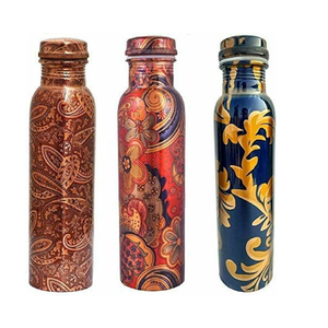 Printed Pure <b>Copper</b> Water <b>Bottle</b> 950ml 1000ml Custom Design Handmade Leak Proof Food Grade Lids Shree Shakti Exim Promotional - Product Image 1