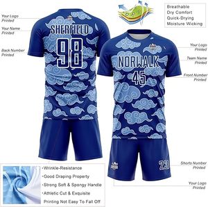 Custom Blue <b>Cloud</b> Pattern Soccer Jersey Set Men Short Sleeve Moisture Wicking Athletic Fit All Season Team Kit - Product Image 2