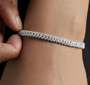 Orelia Luxe S925 Silver Moissanite Cuban <b>Bracelet</b> 2 Row Round Brilliant Unisex Fine Jewelry for Engagement Wedding Gift Party - Product Image 4