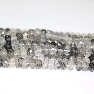 Wholesale 6-7mm Black Rutile Faceted Rondelle Shape Beads 14 Inches Natural Gemstone for Jewelry Making - Product Image 1