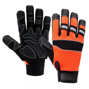 High Visibility Orange Mechanics Work <b>Gloves</b> Black Synthetic <b>Leather</b> Palm Anti Slip Grip Strap Wrist Band Industrial Hand <b>Gloves</b> - Product Image 1