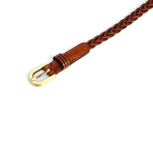 Cinturón de Cuero Trenzado para Mujer, Diseño Casual, Hebilla de Pin Dividido, Cinturón de Vestir de Cuero Genuino Trenzado para Mujer - Product Image 1