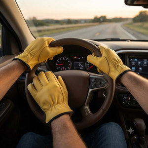 Gants de sécurité en cuir jaunes, lisses, résistants à l'abrasion, antidérapants, anti-vibrations, respirants, antistatiques, avec poignets froncés, usage général - Product Image 3