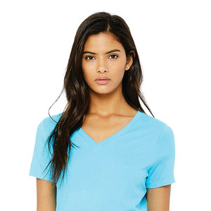 Camiseta de Cuello en V para Mujer, de Primera Calidad, Cómoda, de Tela Jersey Suave, Ajustada, de Manga Corta, Básica, Venta al Por Mayor de Fábrica - Product Image 3