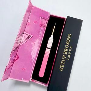 Vente en gros de pinces à épiler de haute précision GETUP BROSONS IMPEX, étiquette privée personnalisée, couleur unie, ombré blanc/rose, pointe dorée - Product Image 5