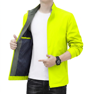 Men's Solid Color <b>Jacket</b> Stand Collar Zipper Closure Windproof Casual Autumn Wear Polyester Material - Product Image 4