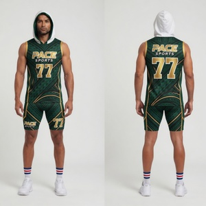 Ensemble de football américain 7v7 pour hommes, uniforme entièrement sublimé, motif tribal maori noir et vert, avec capuche, en spandex - Product Image 4