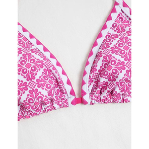 Ensemble de bikinis à imprimé géométrique rose pour femmes, haut triangle à nouer, bas string, maillot de bain deux pièces - Product Image 3