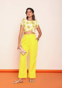 Pantalon droit léger en georgette jaune vif, très populaire, pour femme, idéal pour l'été, les fêtes, les tenues décontractées ou de travail, bas de tenue confortable - Product Image 4