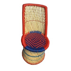 Silla de Comedor Portátil Moderna y Ecológica de Bambú y Ratán, Asiento Tapizado Resistente, Diseño Rojo/Azul, Multifuncional para Apartamento - Product Image 5