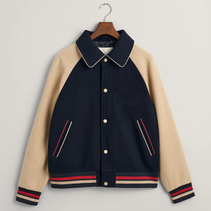Chaqueta Varsity Beige Marino para Hombre, Cuello Alto, Cierre de Cremallera, Corte Regular, Estilo Casual, Ropa de Invierno, Material de Lona - Product Image 4