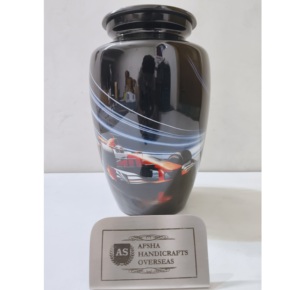 Urne funéraire en laiton/aluminium pour adultes, en forme de voiture de course bleue, pour les cendres humaines - Product Image 1