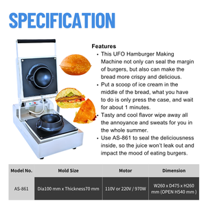 Atlas Star Electric Commercial Panini Press Street Food Snacks UFO Hamburger Baking Machine <b>Waffle</b> <b>Maker</b> for Ice Cream Filling - Product Image 2