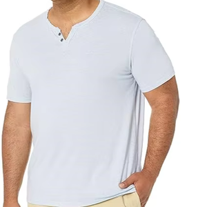 T-shirts pour hommes de haute qualité, respirants, élégants, col montant, 200 grammes, teinture unie, impression sérigraphique, mode formelle, tricot uni - Product Image 4
