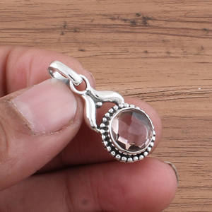 Collier pendentif en argent sterling 925 plaqué platine vintage en quartz rose naturel, charme en cristal rose en forme de cœur, pierre précieuse unisexe - Product Image 2