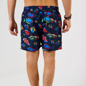 Short de bain pour homme bleu marine à imprimé poisson, séchage rapide, avec cordon de serrage, short de plage décontracté - Product Image 2