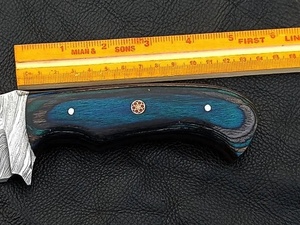 Premium Handmade Damascus Pattern Chef <b>Knife</b> Fixed Blade Outdoor Cooking <b>Knife</b> Blue Wood Handle Leather Sheath OEM ODM Custom - Product Image 4