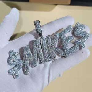 Collar con Colgante de Letra Inicial Personalizada, Nombre en Mayúscula, Moissanita de 9mm, Cadena Cubana de Plata, para Hombre y Mujer, Estilo Hip Hop - Product Image 4