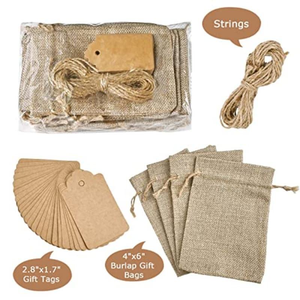 Sacs cadeaux en toile de jute naturelle avec cordon en jute et étiquettes artisanales - Product Image 6