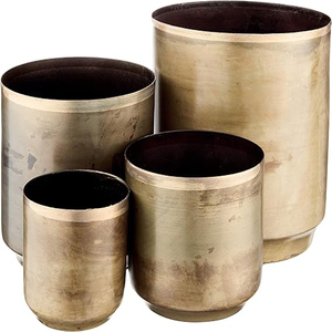 Juego de 4 Macetas de Metal con Acabado Envejecido, Macetas Rústicas de Latón para Interiores, Juego de 4 Macetas Circulares de Estilo Vintage - Product Image 1