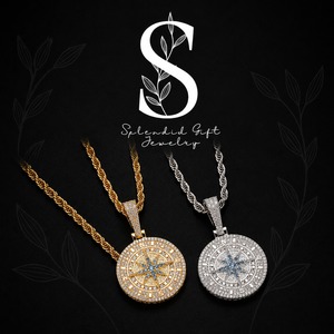 Nuevo Collar con Colgante de Brújula con Diamantes Azules y Baño de Oro para Hombre y Mujer, Estilo Hip-Hop - Product Image 1