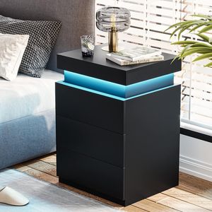 Modern Multi-Colour <b>LED</b> <b>Bedside</b> <b>Table</b> Black Nightstand for Bedroom or Living Room - Product Image 1