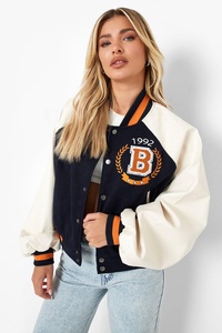 Veste universitaire courte pour femmes Offre Spéciale automne manches en cuir Bomber Baseball vestes Letterman manteaux mode d'hiver pour les filles - Product Image 2