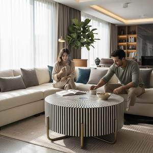 Mesa con Incrustaciones de Hueso de ILAHI, Diseño Moderno con Detalles de Ágata, Almacenamiento Portátil, Muebles para el Hogar - Product Image 3