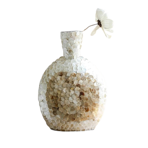Vase à fleurs en nacre blanche de qualité supérieure avec un design artistique en incrustation de coquillages fait main - Product Image 1