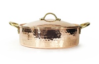 Casserole en cuivre martelé à la main Shark Anatolia, classique, écologique, finition argent brillant, avec couvercle en acier inoxydable