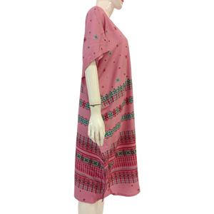 Vestido Casual Corto Tipo Kaftan para Mujer con Cintura Elástica, Largo hasta la Rodilla, Estampado Floral, para Uso Diario en Verano, Mezcla de Rayón por Chrysanta - Product Image 3