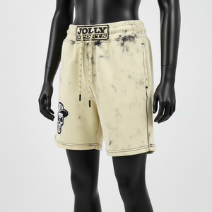Shorts décontractés pour femmes en coton doux et tissu polaire polyester 280GSM, couleur crème vintage, avec logo personnalisé, effet délavé à l'acide. - Product Image 4