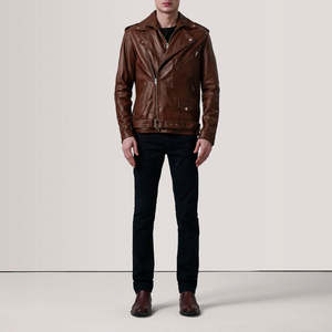 Chaqueta de Cuero con Cierre Brillante y Cuello Abatible para Invierno, Chaqueta de Piel de Oveja con Logotipo Personalizado Bordado, Abrigos de Cuero Elegantes - Product Image 2