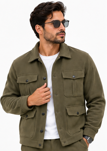 Conjunto de Ropa de Trabajo Estilo Safari de Forro Polar para Hombre, Chaqueta Utilitaria, Pantalones Cargo, Color Sólido, Atuendo Informal - Product Image 3
