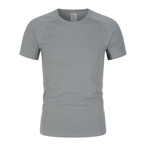 T-shirt pour homme à manches courtes bleu clair, coupe ajustée, séchage rapide, col rond, tricoté en polyester, couleur unie, vêtements de marque personnalisés - Product Image 3