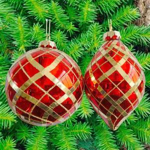 Adorno Navideño Único para Año Nuevo, Bola de Cristal Transparente Roja Brillante de 100 mm de Diámetro con Franjas de Mosaico, Adorno en Forma de Cebolla - Product Image 3