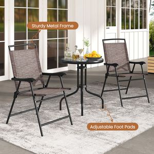 Set da 3 Pezzi con Tavolo Rotondo e Sedie Pieghevoli da Patio con Piano in Vetro Temperato Ondulato - Product Image 3