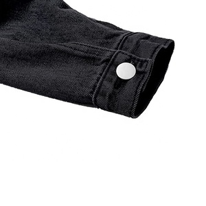 2022 <b>Custom</b> Designs Men's High Quality Black <b>Denim</b> <b>Jacket</b> Washable Fitted Jeans <b>Jacket</b> with Snap-Down Stand Collar - Product Image 5