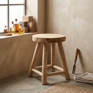 New Modern Minimalist Teak <b>Round</b> Wooden Stool Natural Solid Teak Log <b>4</b> Legs <b>Round</b> Side Accent <b>Table</b> Living Room Patio Outdoor - Product Image 2